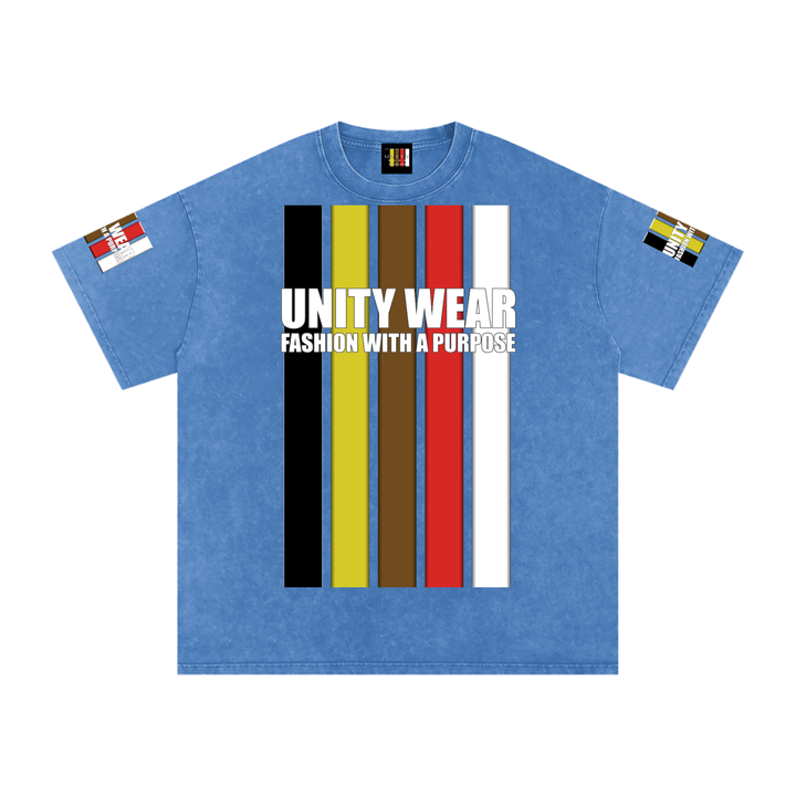 Stripes of Unity and Love Acid Wash Oversize T-Shirt - 250 GSM