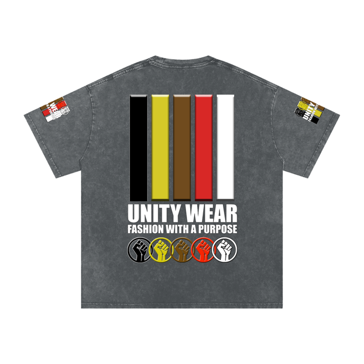Fists & Stripes of Unity of Love Acid Wash Oversize T-Shirt - 250 GSM