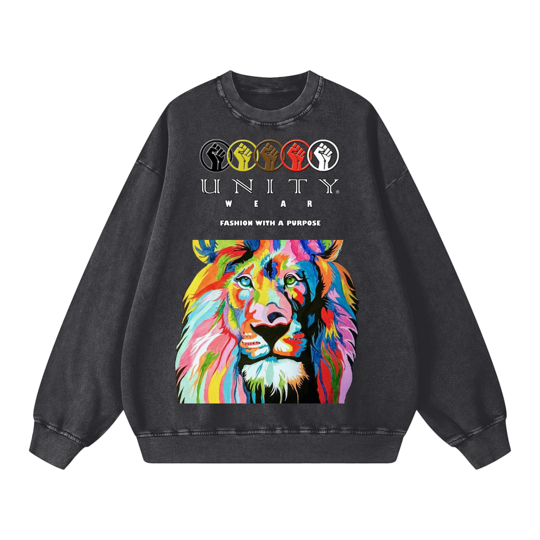 Unity Wear's Lion of Peace Acid Wash Oversize Sweatshirt - 360 GSM
