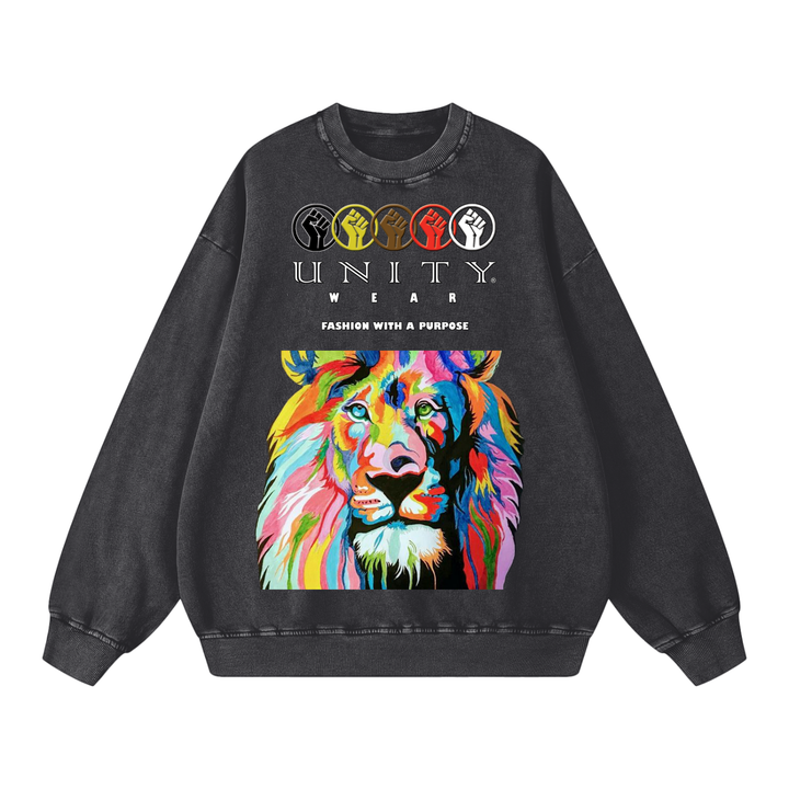 Unity Wear's Lion of Peace Acid Wash Oversize Sweatshirt - 360 GSM