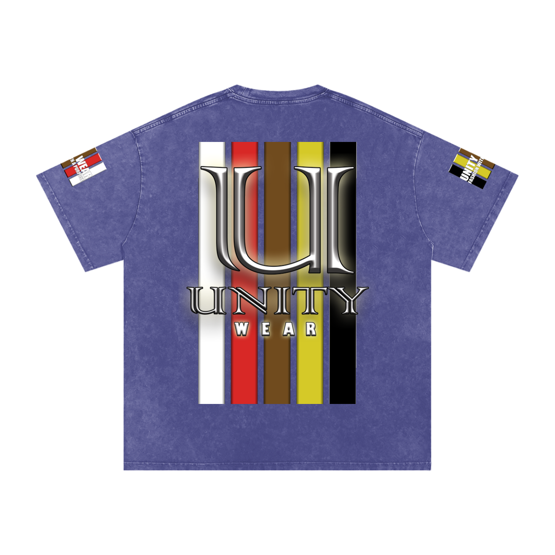 Stripes of Unity and Love Acid Wash Oversize T-Shirt - 250 GSM