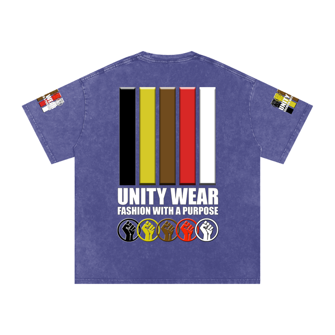 Fists & Stripes of Unity of Love Acid Wash Oversize T-Shirt - 250 GSM