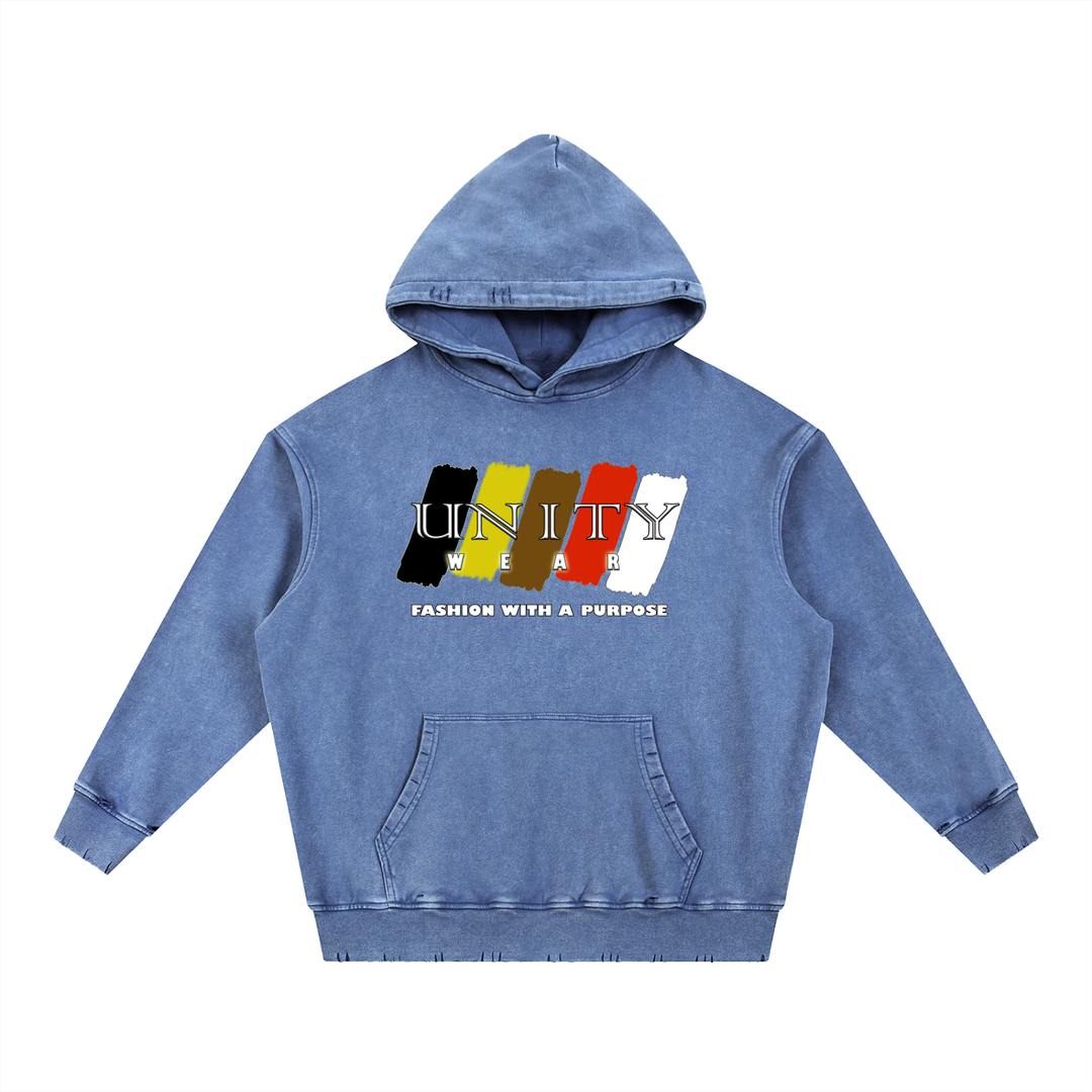 Unity Wear's Swash Snow Wash Hand-Frayed Heavyweight  Hoodie