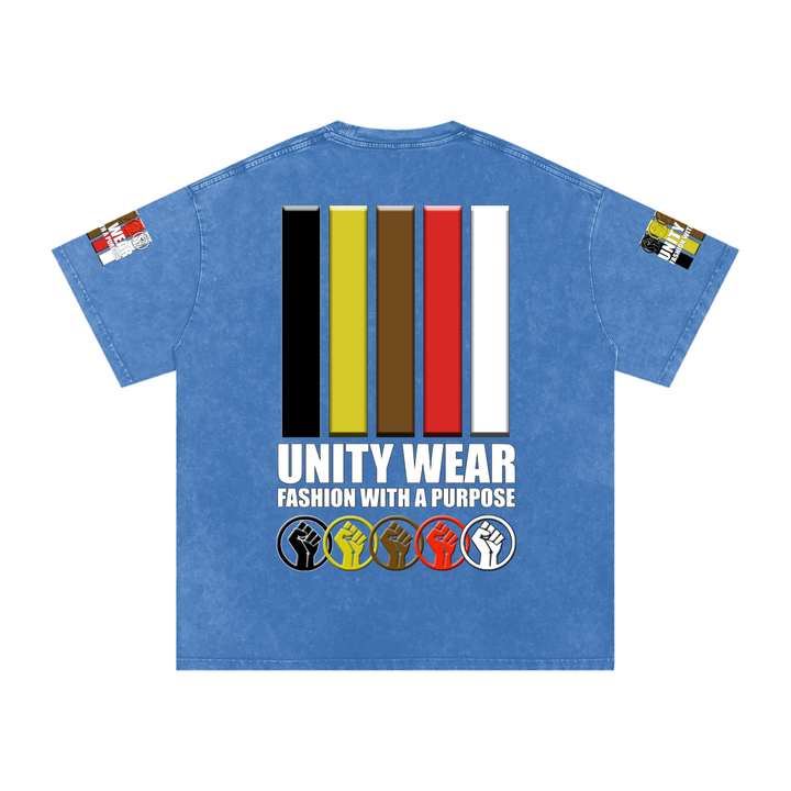 Fists & Stripes of Unity of Love Acid Wash Oversize T-Shirt - 250 GSM
