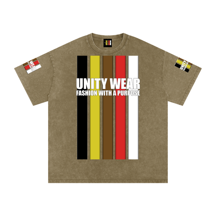 Stripes of Unity and Love Acid Wash Oversize T-Shirt - 250 GSM
