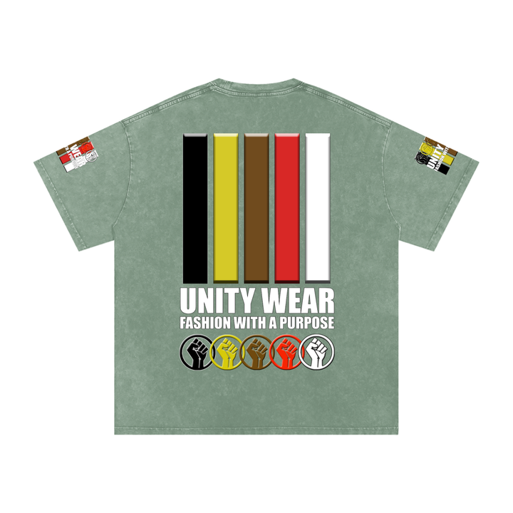Fists & Stripes of Unity of Love Acid Wash Oversize T-Shirt - 250 GSM
