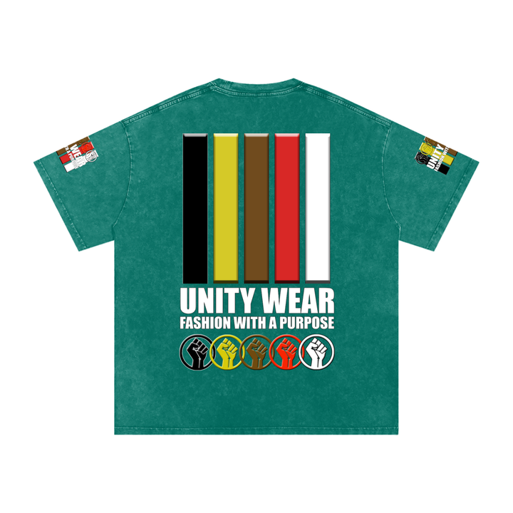 Fists & Stripes of Unity of Love Acid Wash Oversize T-Shirt - 250 GSM