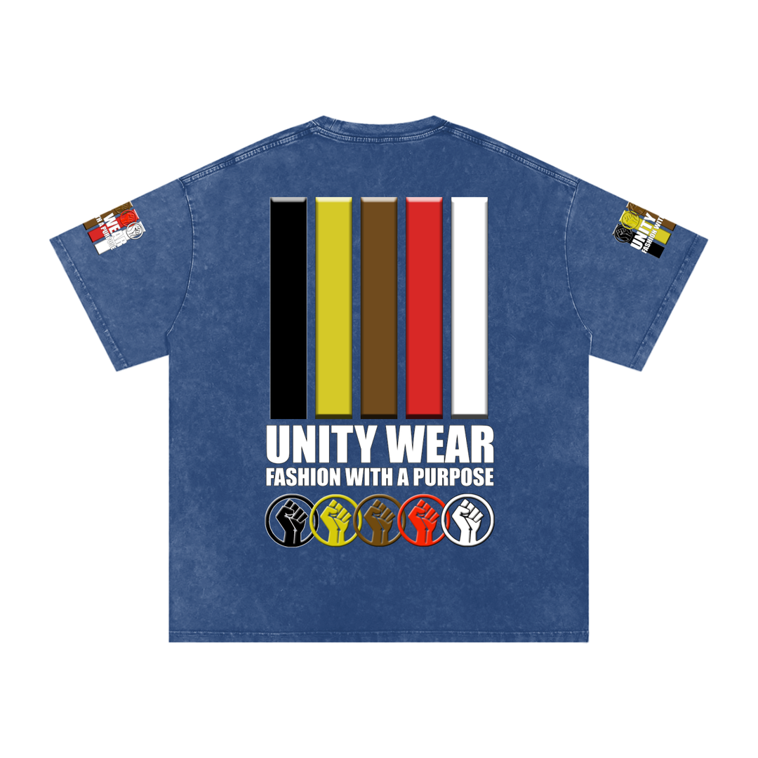 Fists & Stripes of Unity of Love Acid Wash Oversize T-Shirt - 250 GSM
