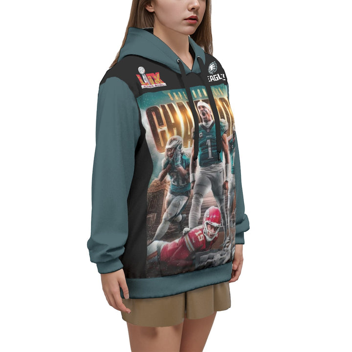 SB59 Champs All-Over Print Unisex (His & Hers) Black and Green Pullover Hoodie | 310GSM Cotton