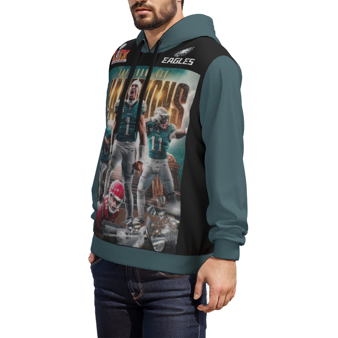SB59 Champs All-Over Print Unisex (His & Hers) Black and Green Pullover Hoodie | 310GSM Cotton