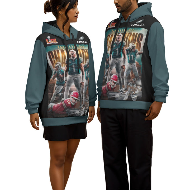 SB59 Champs All-Over Print Unisex (His & Hers) Black and Green Pullover Hoodie | 310GSM Cotton