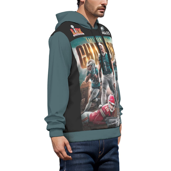 SB59 Champs All-Over Print Unisex (His & Hers) Black and Green Pullover Hoodie | 310GSM Cotton