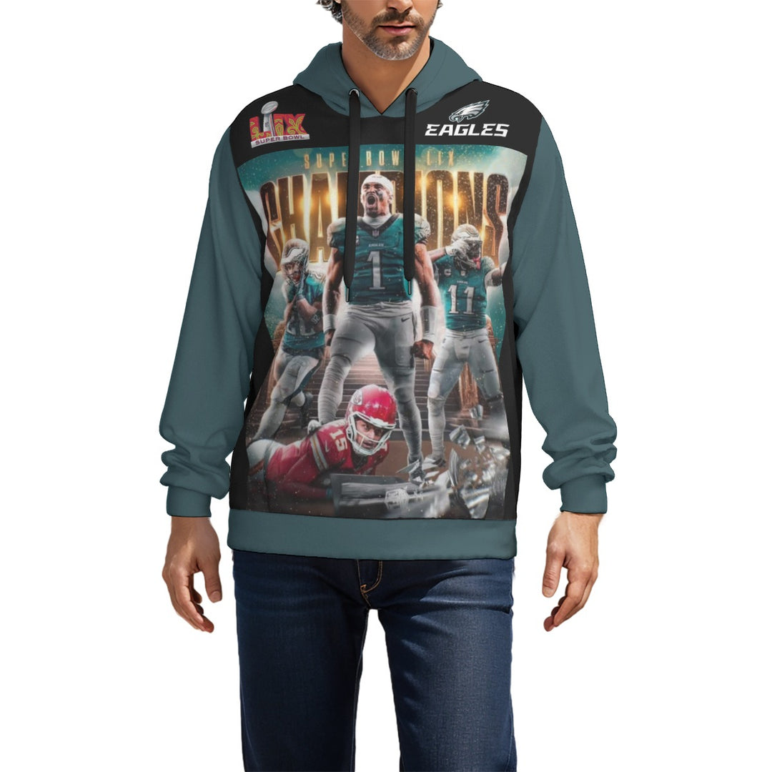 SB59 Champs All-Over Print Unisex (His & Hers) Black and Green Pullover Hoodie | 310GSM Cotton