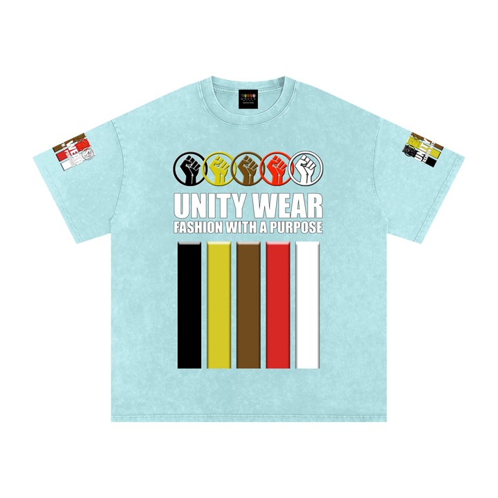 Fists & Stripes of Unity of Love Acid Wash Oversize T-Shirt - 250 GSM