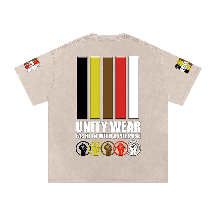 Fists & Stripes of Unity of Love Acid Wash Oversize T-Shirt - 250 GSM