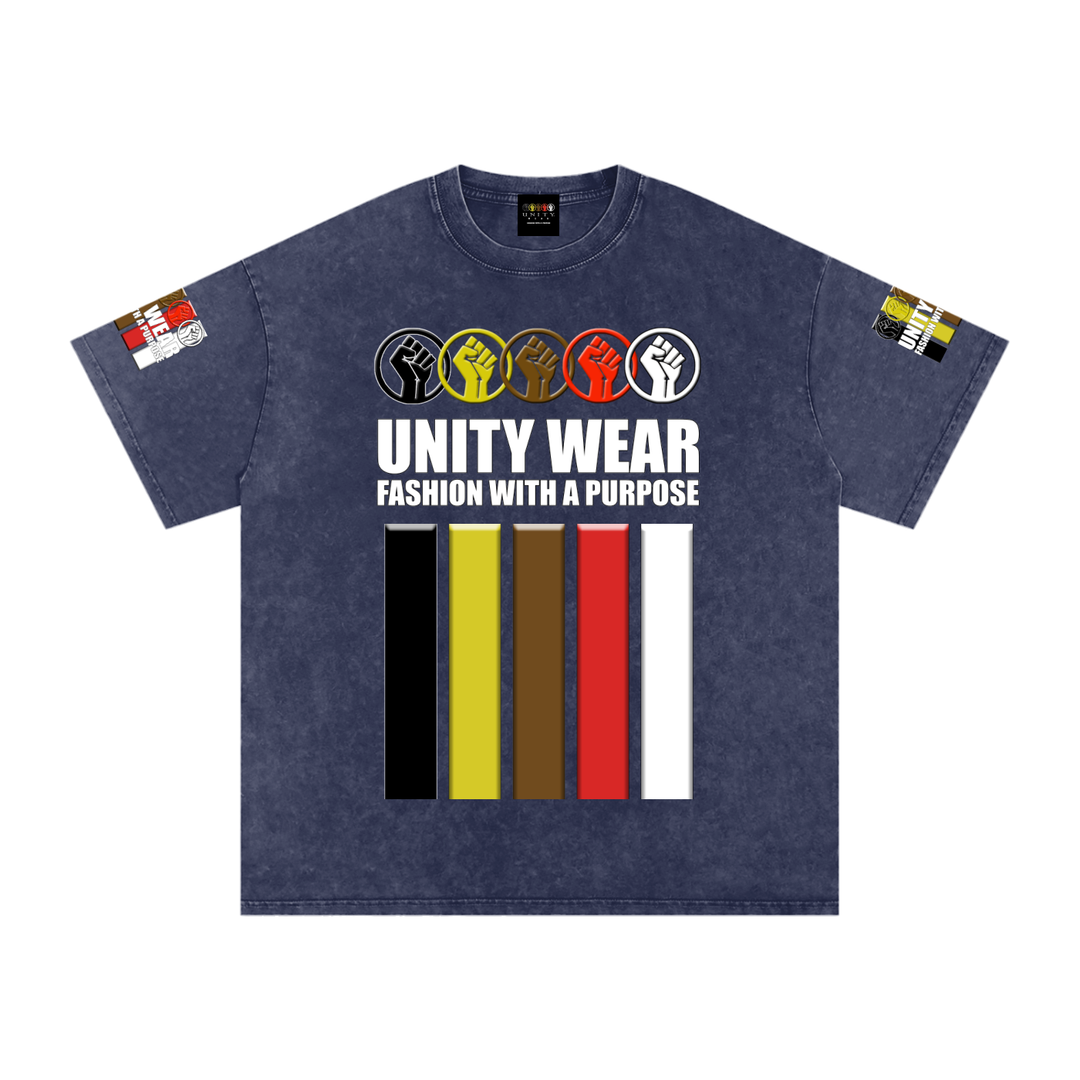 Fists & Stripes of Unity of Love Acid Wash Oversize T-Shirt - 250 GSM
