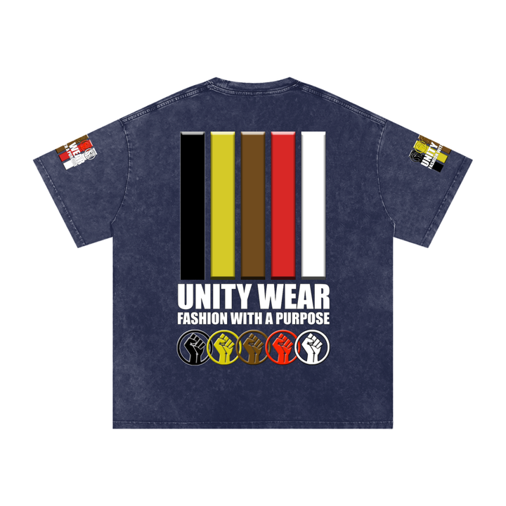 Fists & Stripes of Unity of Love Acid Wash Oversize T-Shirt - 250 GSM