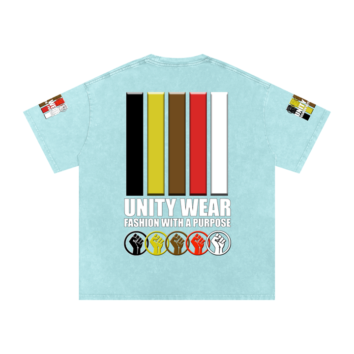 Fists & Stripes of Unity of Love Acid Wash Oversize T-Shirt - 250 GSM
