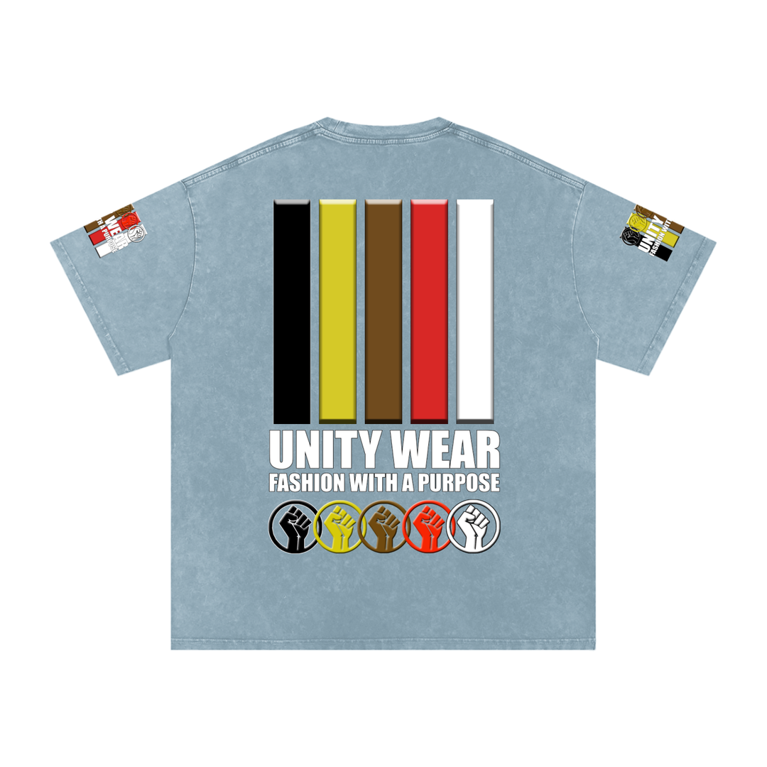 Fists & Stripes of Unity of Love Acid Wash Oversize T-Shirt - 250 GSM