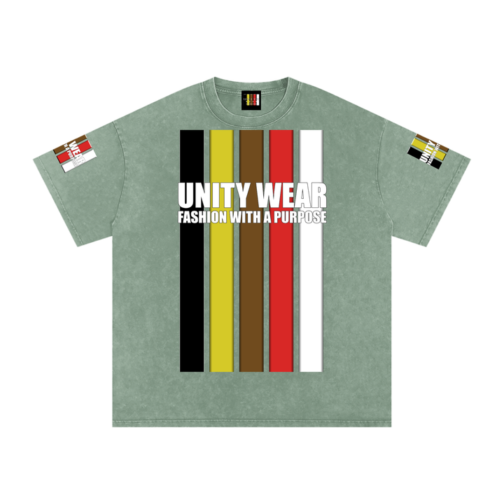 Stripes of Unity and Love Acid Wash Oversize T-Shirt - 250 GSM