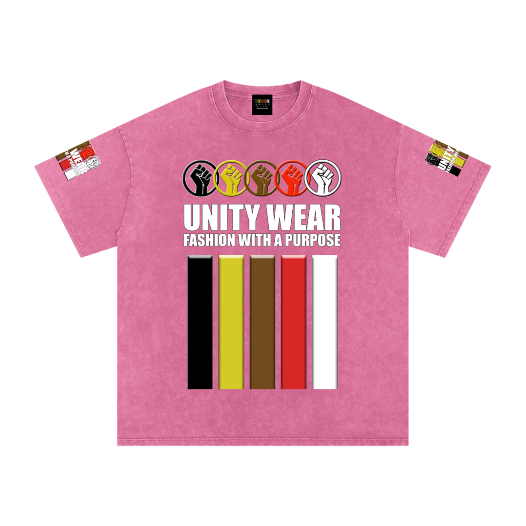 Fists & Stripes of Unity of Love Acid Wash Oversize T-Shirt - 250 GSM