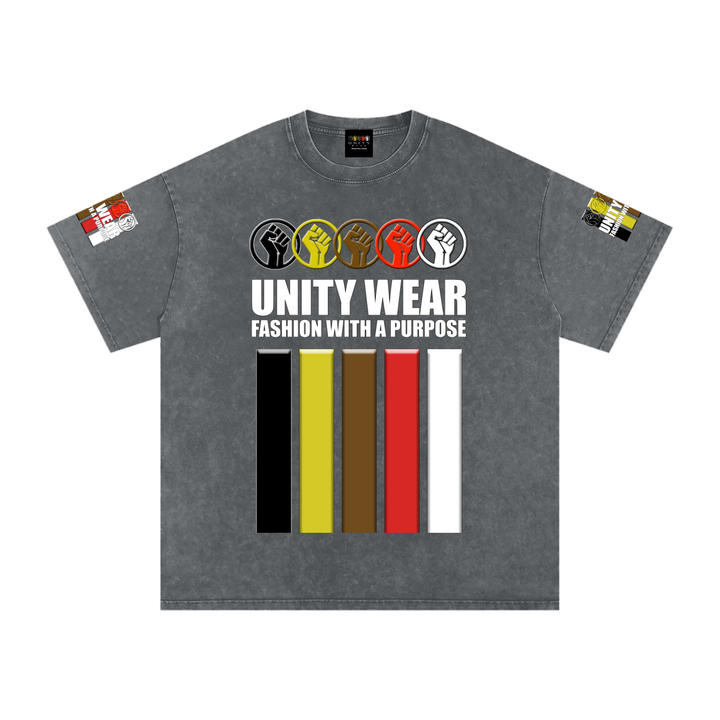 Fists & Stripes of Unity of Love Acid Wash Oversize T-Shirt - 250 GSM