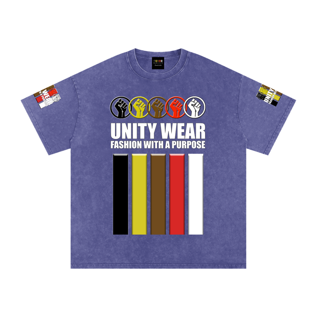 Fists & Stripes of Unity of Love Acid Wash Oversize T-Shirt - 250 GSM