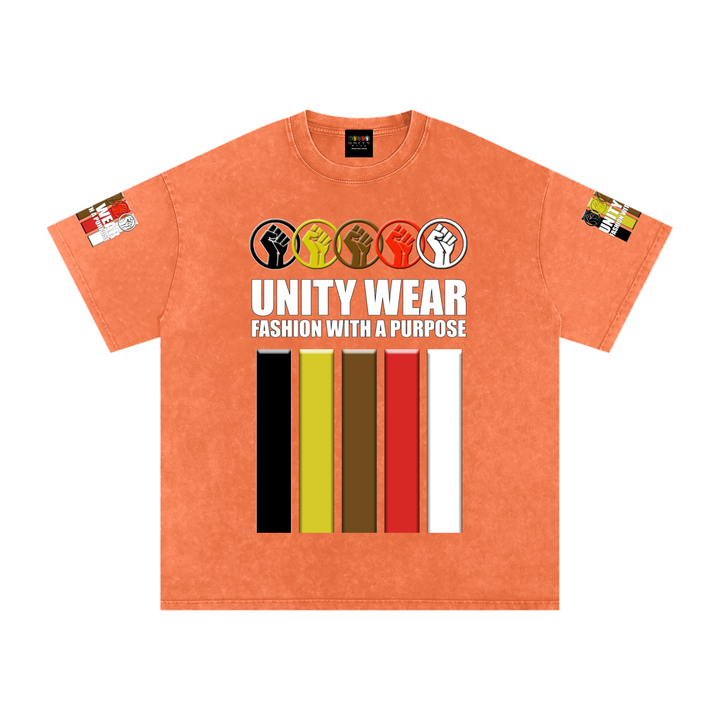 Fists & Stripes of Unity of Love Acid Wash Oversize T-Shirt - 250 GSM