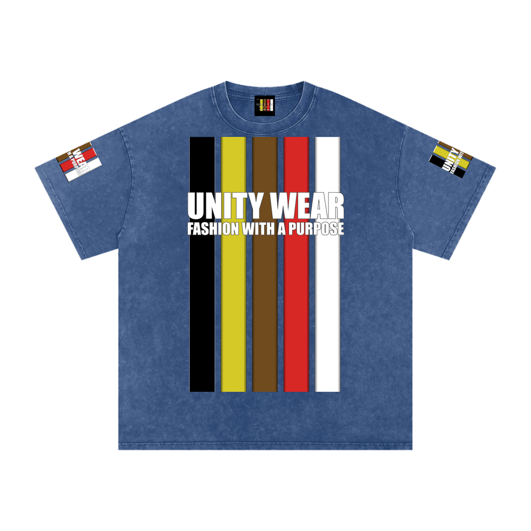 Stripes of Unity and Love Acid Wash Oversize T-Shirt - 250 GSM