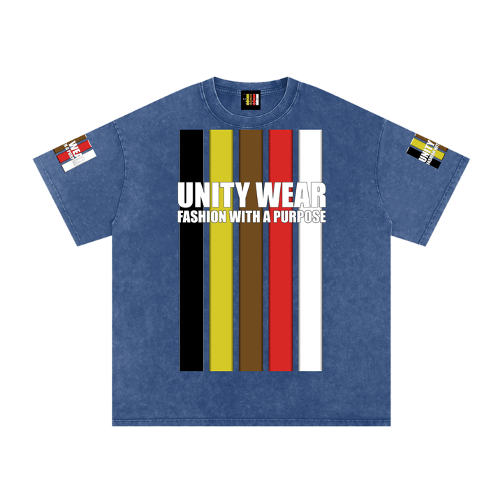 Stripes of Unity and Love Acid Wash Oversize T-Shirt - 250 GSM