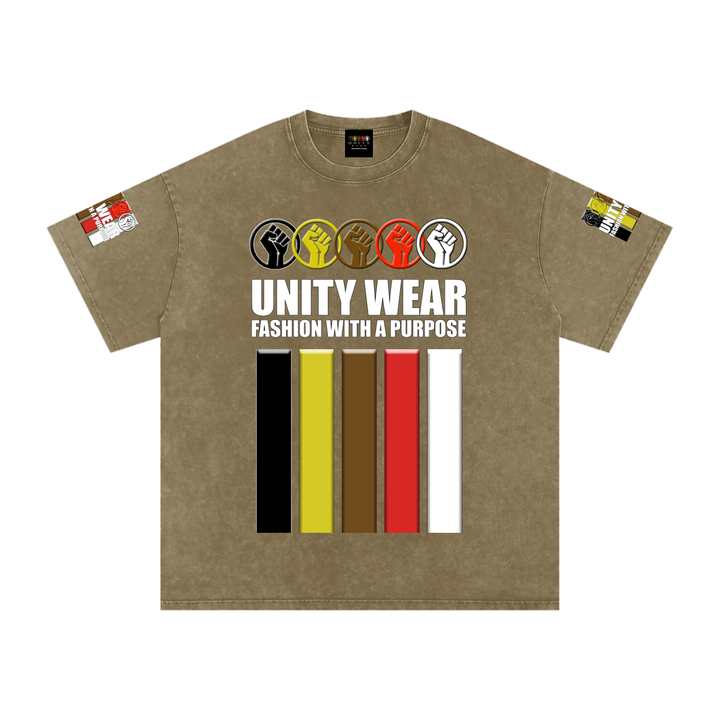Fists & Stripes of Unity of Love Acid Wash Oversize T-Shirt - 250 GSM