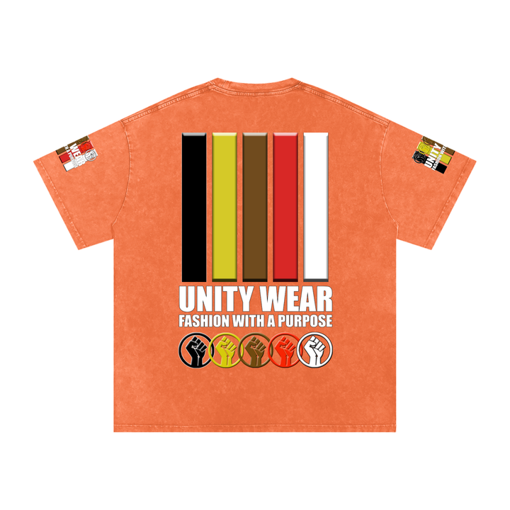 Fists & Stripes of Unity of Love Acid Wash Oversize T-Shirt - 250 GSM