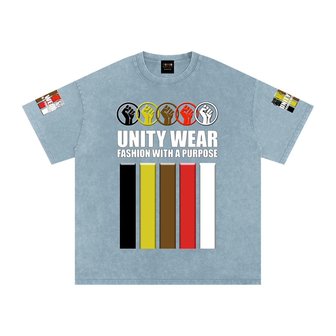 Fists & Stripes of Unity of Love Acid Wash Oversize T-Shirt - 250 GSM
