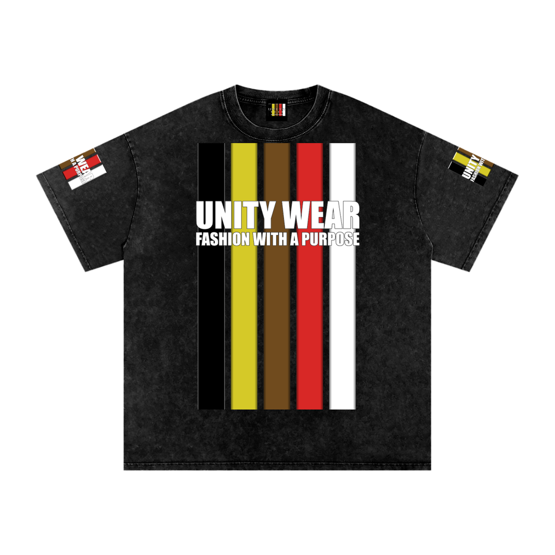 Stripes of Unity and Love Acid Wash Oversize T-Shirt - 250 GSM