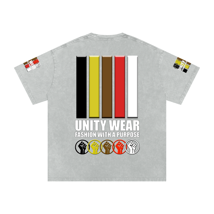 Fists & Stripes of Unity of Love Acid Wash Oversize T-Shirt - 250 GSM