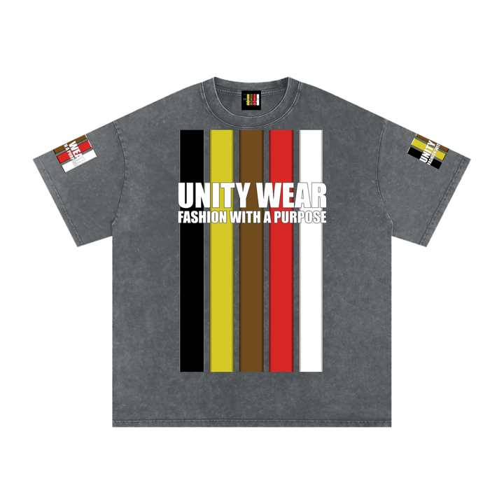 Stripes of Unity and Love Acid Wash Oversize T-Shirt - 250 GSM