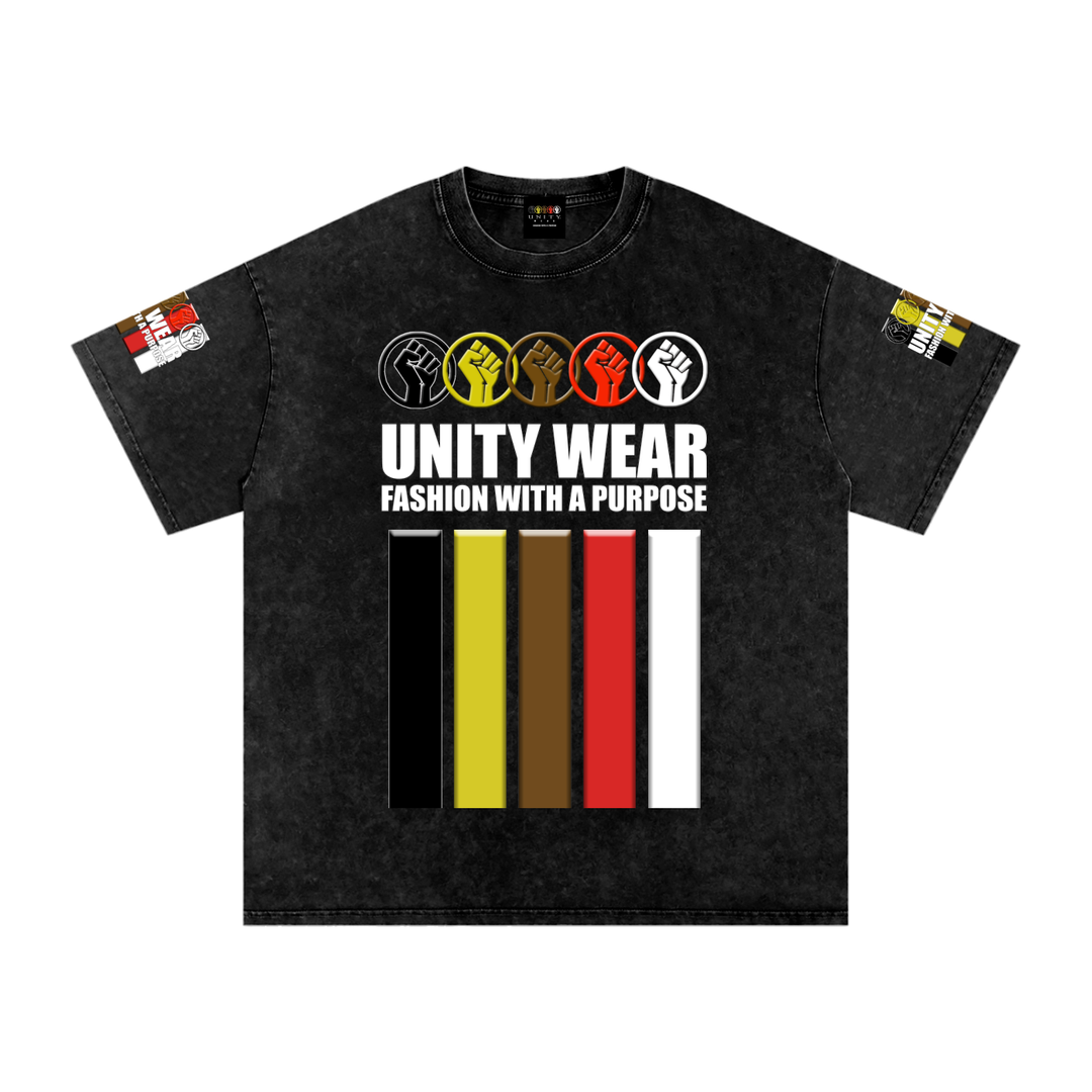 Fists & Stripes of Unity of Love Acid Wash Oversize T-Shirt - 250 GSM