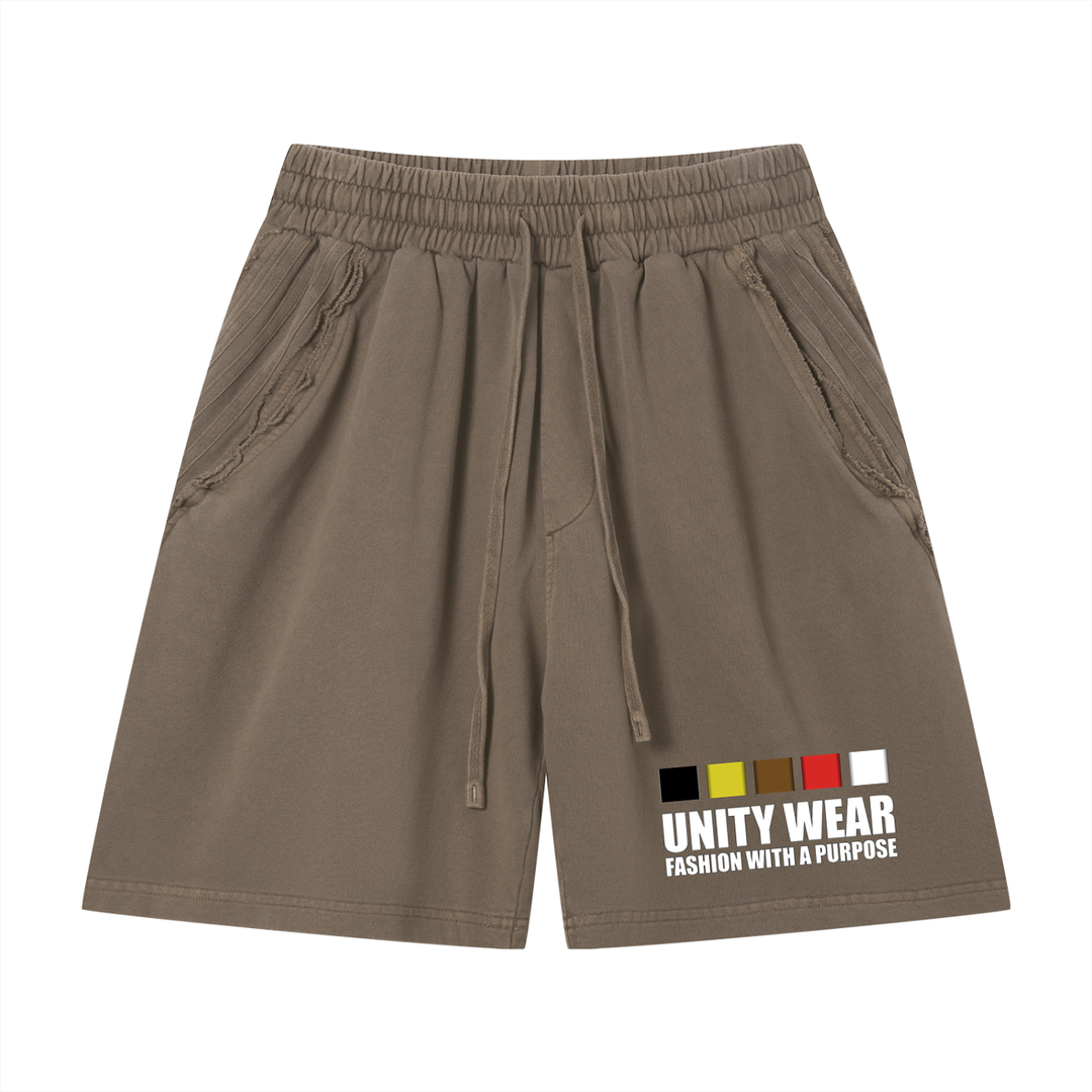 Unity Wear's Unisex Vintage Wash Raw Edge Shorts