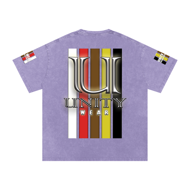 Stripes of Unity and Love Acid Wash Oversize T-Shirt - 250 GSM
