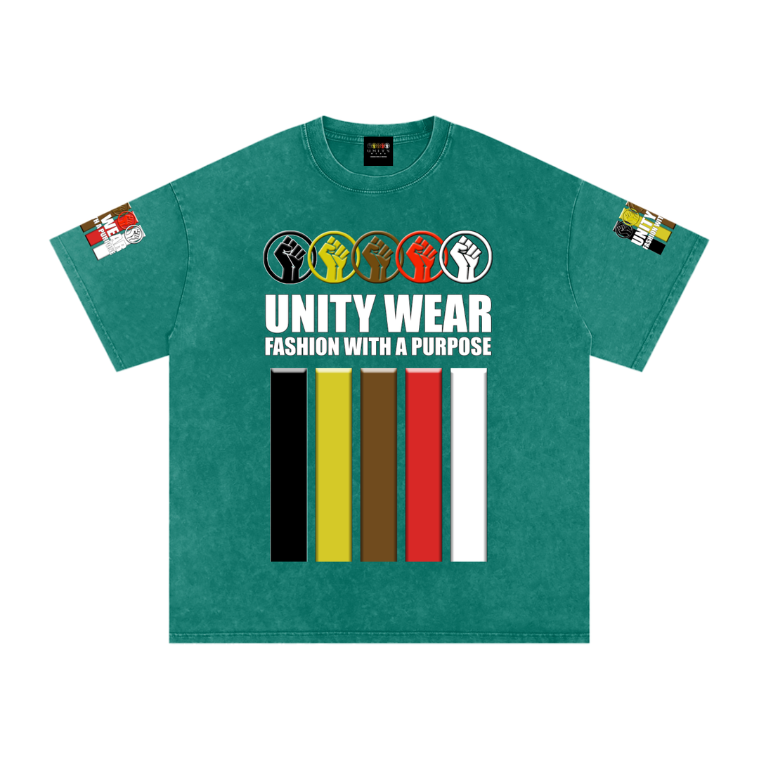 Fists & Stripes of Unity of Love Acid Wash Oversize T-Shirt - 250 GSM