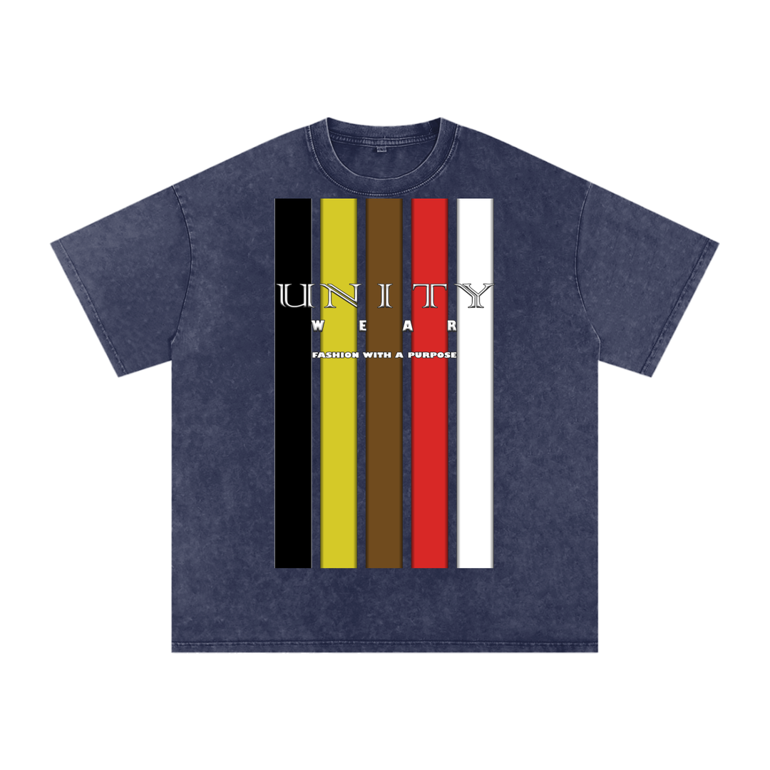 Stripes of Unity Acid Wash Oversize T-Shirt - 250 GSM