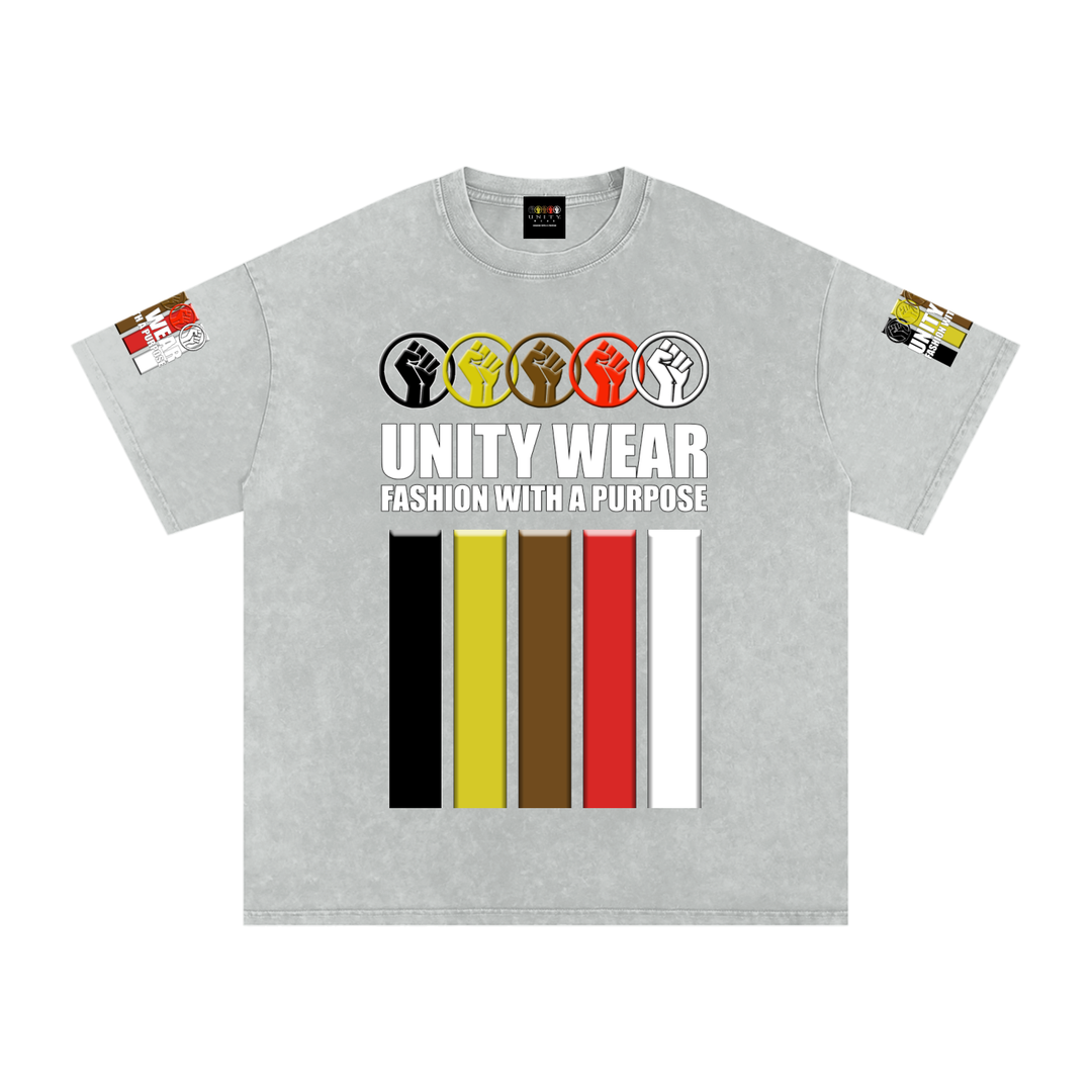 Fists & Stripes of Unity of Love Acid Wash Oversize T-Shirt - 250 GSM