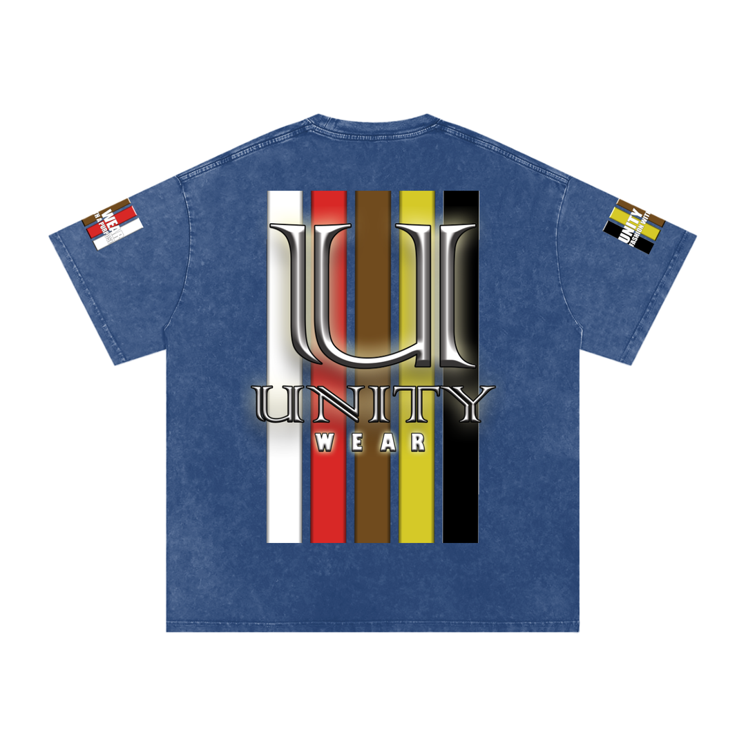 Stripes of Unity and Love Acid Wash Oversize T-Shirt - 250 GSM