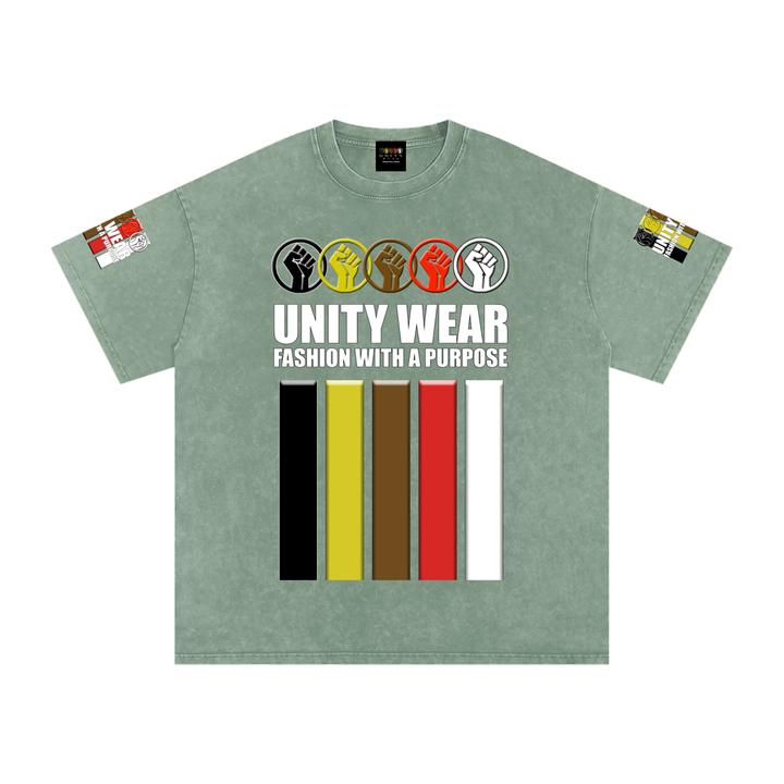 Fists & Stripes of Unity of Love Acid Wash Oversize T-Shirt - 250 GSM