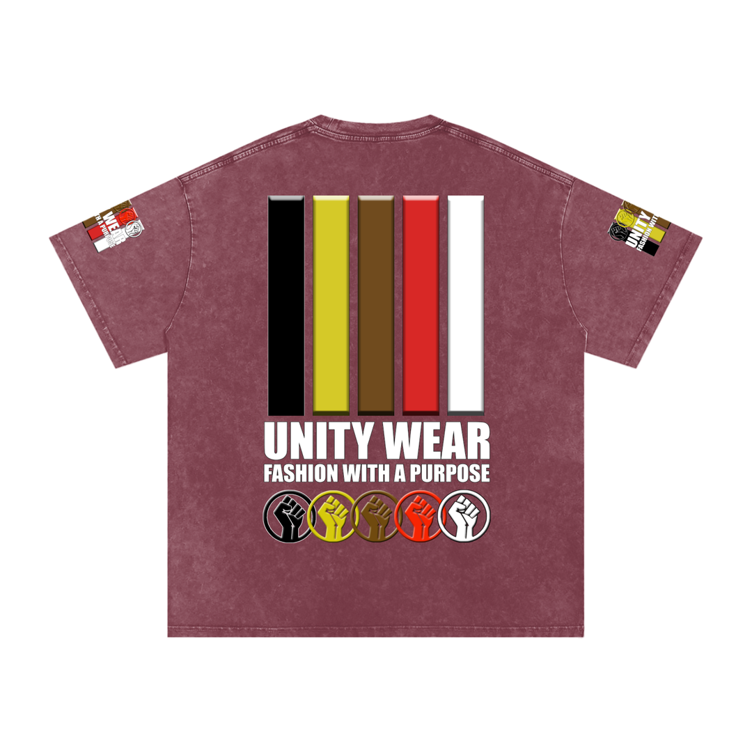 Fists & Stripes of Unity of Love Acid Wash Oversize T-Shirt - 250 GSM