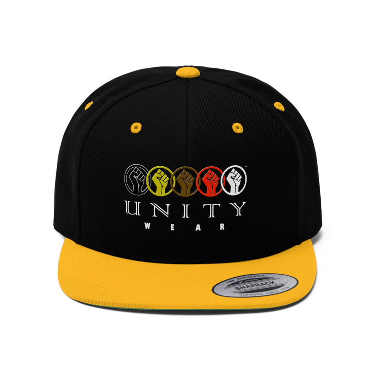 Unity Wear Unisex Black Cap with Gold Flat Bill Embroiled Design Hat