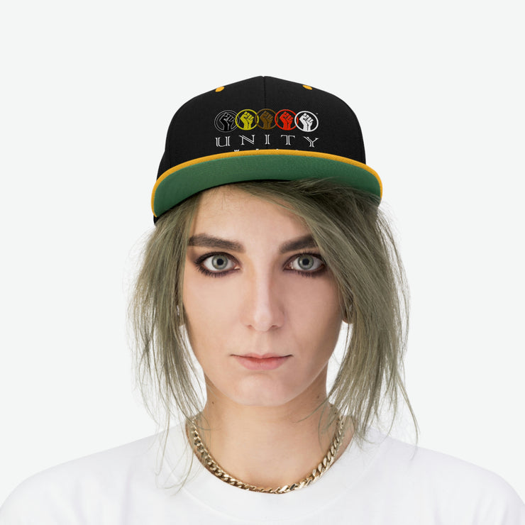 Unity Wear Unisex Black Cap with Gold Flat Bill Embroiled Design Hat