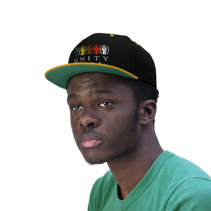 Unity Wear Unisex Black Cap with Gold Flat Bill Embroiled Design Hat