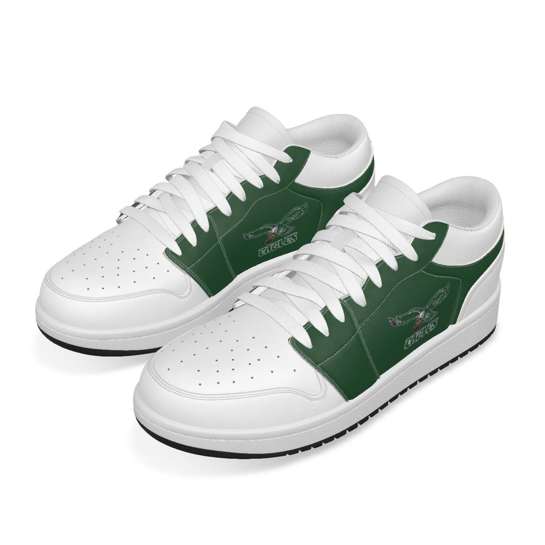White and Old School Kelly Green Eagles Synthetic Leather Stitching Low-Top Shoes