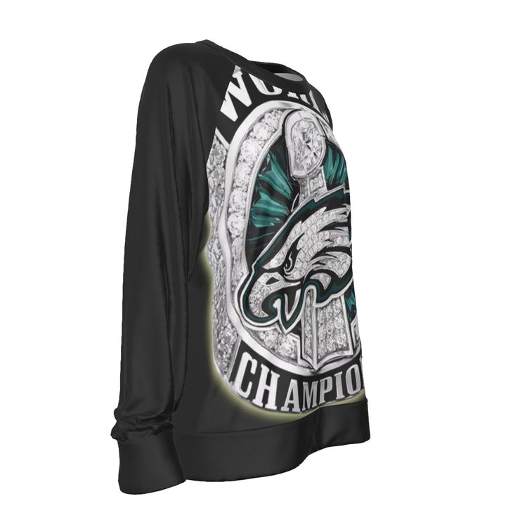 SB52 All-Over Print Women's Black Neck Long-Sleeved Sweatshirt